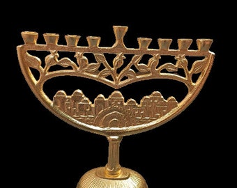 Chanukkah Jerusalem menorah, 9 branches, Jewish Menorah | Gold menorah