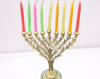 Hanukah Menorah Candlestick, Chanukah Menorah, Brass Candle Holder, 9 branch Chanukah menorahs