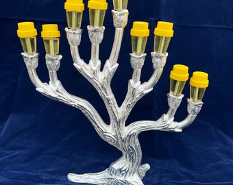 Tree Hanukkah Menorah, Antique Menorah Brass Candelabra, Exclusive Jewish Menorah Channukah