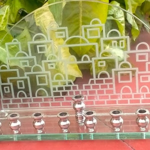 Glass Menoah Candle Holder, Jewish Hanukkah Menorah