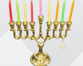 Porta Menorah ebraico, candelieri in ottone, candelabri Judaica Chanukkah