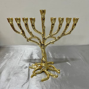 Hanukkah menorah candle holder | Sam Judaica Jewish candelabra | 9 oil cups and dreidel are complimentary