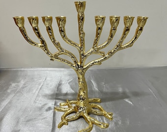 Hanukkah menorah candle holder | Sam Judaica Jewish candelabra | 9 oil cups and dreidel are complimentary