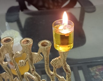 Glass oil cups for Hanukah menorah | wicks and dreidel complimentary