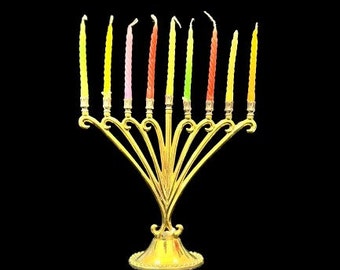 Chanoeka Menorah prachtig ontwerp, 9 takken kandelaar, Jerusalem Menorah Sam Judaica