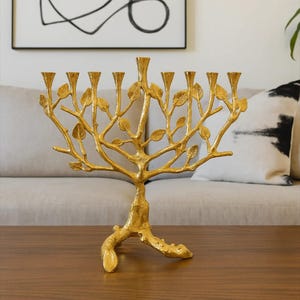 Golden Jerusalem Menorah: Sam Judaica Hanukkah Candelabra