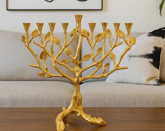 Golden Jerusalem Menorah: Sam Judaica Hanukkah Candelabra