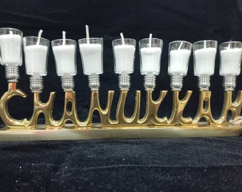 Chanukah 9 candle holder Menorah, made up 9 branch, hanukah Judaica item for gift | dreidel and oil cups are complimentary