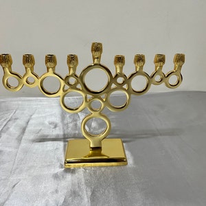 Golden Hanukkah Menorah: Modern Judaica Candle Holder, 6-inch Tall