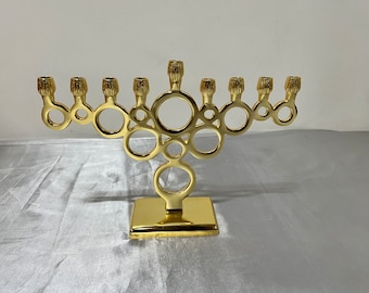 Authentic Menorah Hanukkah | Sam Judaica Menorah candle Holder, Hanukah menorah golden color, candelabra tall 6.6 inches