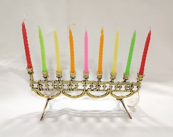 Menorah Brass candle Holder, Chanukkah Candle Stand, 9 candle hanukah, Hanukkah candles| dreidel free