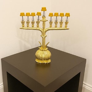 Exclusive design Jewish 9 branch Menorah Hanukkah | Jewish Judaica Gift tall 11 inch oil cups are complimentary