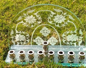 Glass menorah Floral Design | Sam Judaica | Hanukkah Menorah