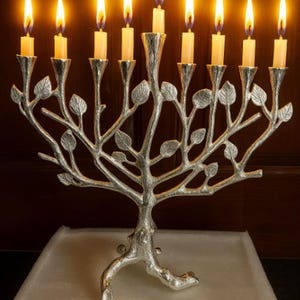 Tree Menorah, Antique hanukah Brass Candelabra, Royal Traditional Jewish Menorah