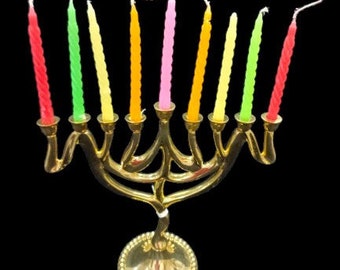 Brass Judaica Candle Holder for Hanukah Celebration, Jewish Menorah Holder 9 branches Menorah Antique