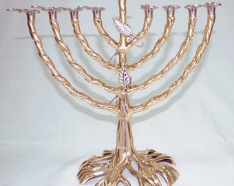 Chanukkah Gerusalemme 9 rami, portacandele Hanukkah Menorah design foglia, candeliere, supporto per candele Judaica Chanukkah