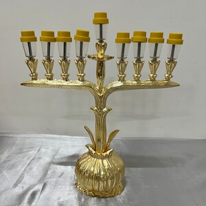 Exclusive design Jewish 9 branch Menorah Hanukkah | Jewish Judaica Gift tall 11 inch oil cups are complimentary