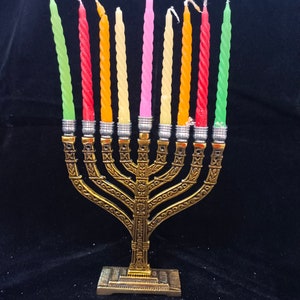 Brass 9 candle holder, Hanukah Menorah candlestick, Menorah Holder, Dreidel free