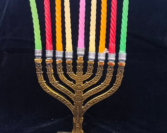 Brass 9 candle holder, Hanukah Menorah candlestick, Menorah Holder, Dreidel free