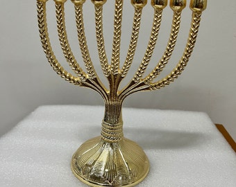 Menorah in oro a 9 rami, menorah hanukkah antico per regali / menorah chanukiah dal design esclusivo