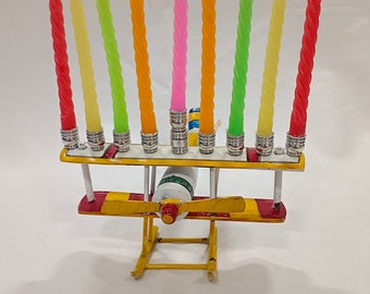 Multicolor Plane menorah candle holder, kids menorah Hanukah, airplane toy chanukah 9 candles hanukia menorah