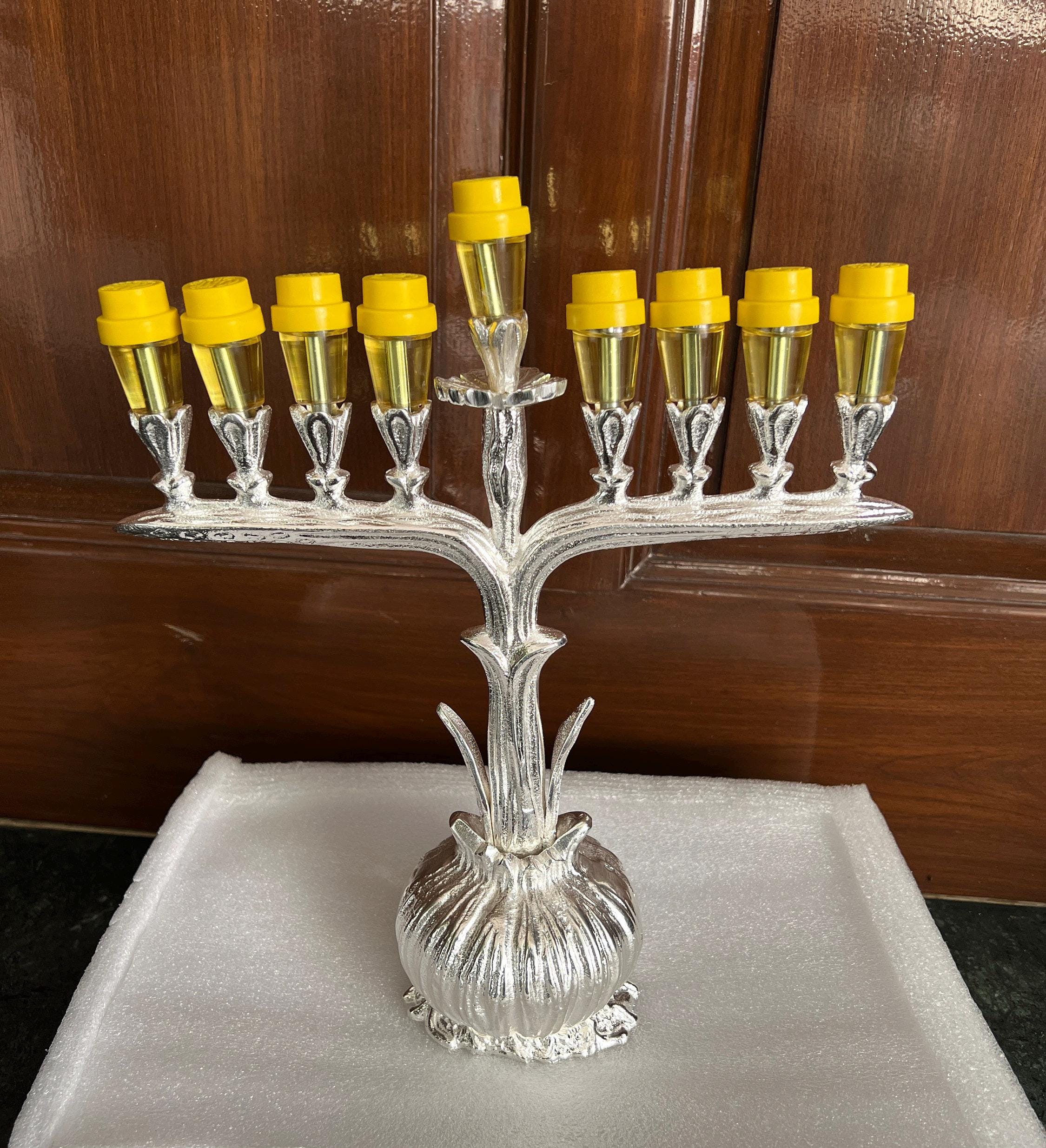 Silver Plated Hanukkah Menorah: 9 Branch Jewish Candelabra