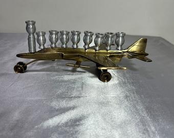 Fighter plane menorah | Golden menorah | Jewish hanukkah toy menorah | kids Chanukah menorah | 9 branch airplane menorah