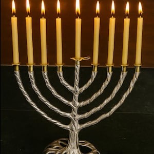 leaf design Menorah Brass Candelabra, Exclusive Jewish Menorah Channukah, dreidel complimentary