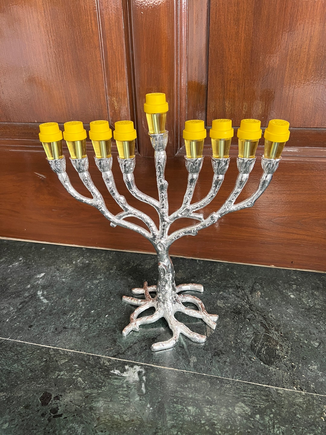 Jewish Menorah, Antique Menorah for Chanukkah Brass Candelabra Silver