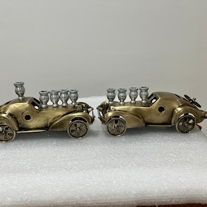 Brass Car Menorah: 9-Branch Hanukkah Toy Menorah