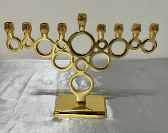 Authentic circle Menorah Hanukkah | Sam Judaica Menorah candle Holder, Hanukah menorah golden color tall 8.2 inches | home decor menorah