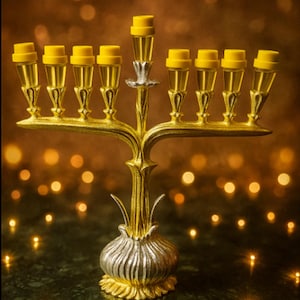 Modern Jewish Menorah: 9 Branch Hanukkah Candlestick with Oil Cups