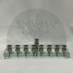 9 candles Jerusalem | Judaica Glass Menorahs | Glass Menorah Tree Design,