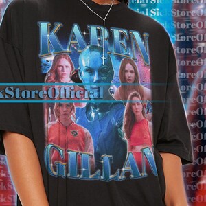 Maglietta vintage KAREN GILLAN, maglietta omaggio a Karen Gillan, magliette fan di Karen Gillan, maglione retrò anni &#39;90 di Karen Gillan, regalo di merchandising di Karen Gillan