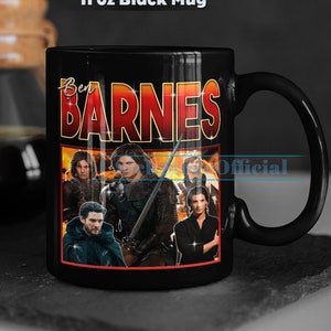 May include: Black 11 oz mug with a collage of images of Ben Barnes. The mug has the text "Ben Barnes" in red and yellow letters with a gold outline. The text "Official" is in white letters with a black outline.