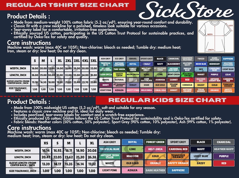 a poster with a picture of a t - shirt size chart