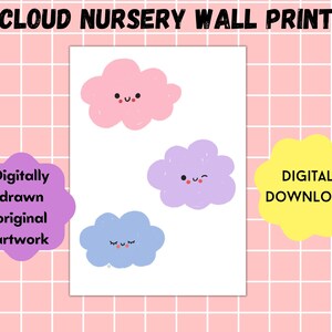 Cloud Wall Art, Nursery Art Print Digital Illustration Wall Art Digital Download
