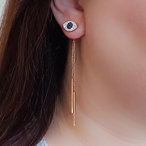 Evil Eye Tropfen Ohrringe, Blaues Auge Ohrstecker, Tropfen Kette Ohrringe, Cz Ohrringe, griechischen Schmuck, Schutz Auge Schmuck, Geschenke für sie