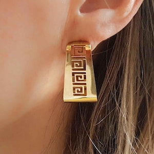 18K Gold Filled Greek Meander Earrings: Handmade Ancient Symbol Jewelry