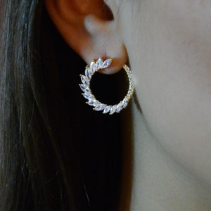 Wreath Earrings, Laurel Leaf Earrings, Olive Leaves Studs, Circle Earrings, Marquise Cz Zirconia, Ancient Greek Earrings, Wedding Earrings