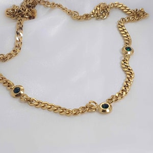 Emerald CZ Curb Chain Choker: 18k Gold Filled Bezel Necklace