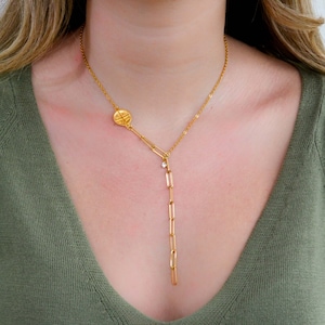 Gold Filled Byzantine Lariat Necklace: Greek Orthodox IC XC NIKA Pendant