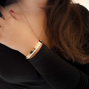 Gold Meander Bangle Bracelet: Ancient Greek Cuff with CZ Zircon