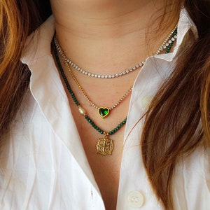 Handmade CZ Tennis Chain Choker: Gold Fill, Dainty Silver Layered Necklace