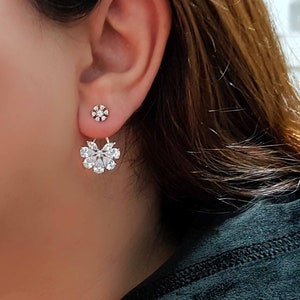Bridal Ear Jackets Earrings, Marquise Diamond Cz Earrings, Bride Wedding Ear Jackets, Daisy Earrings, Flower Drop Earrings, Gift For Her