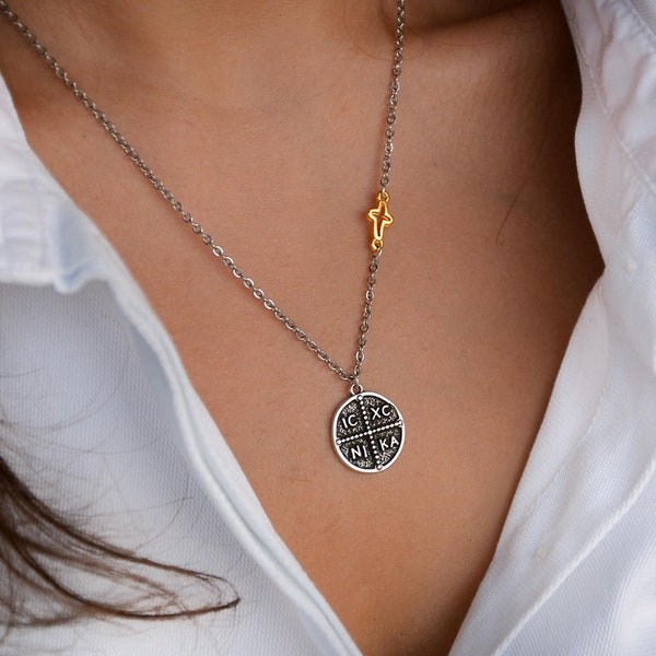 IC XC NIKA Medallion, Greek Byzantine Necklace, Constantine Pendant, Gift For Her, Greek Orthodox Necklace, Bridesmaids Gift, Greek Jewels
