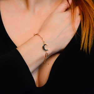 Moon Chain Bracelet, Dainty Link Chain Bracelet, Celestial Charm Bracelet, Crescent Moon Bracelet, Cz Zircon Bracelet, Christmas Gift
