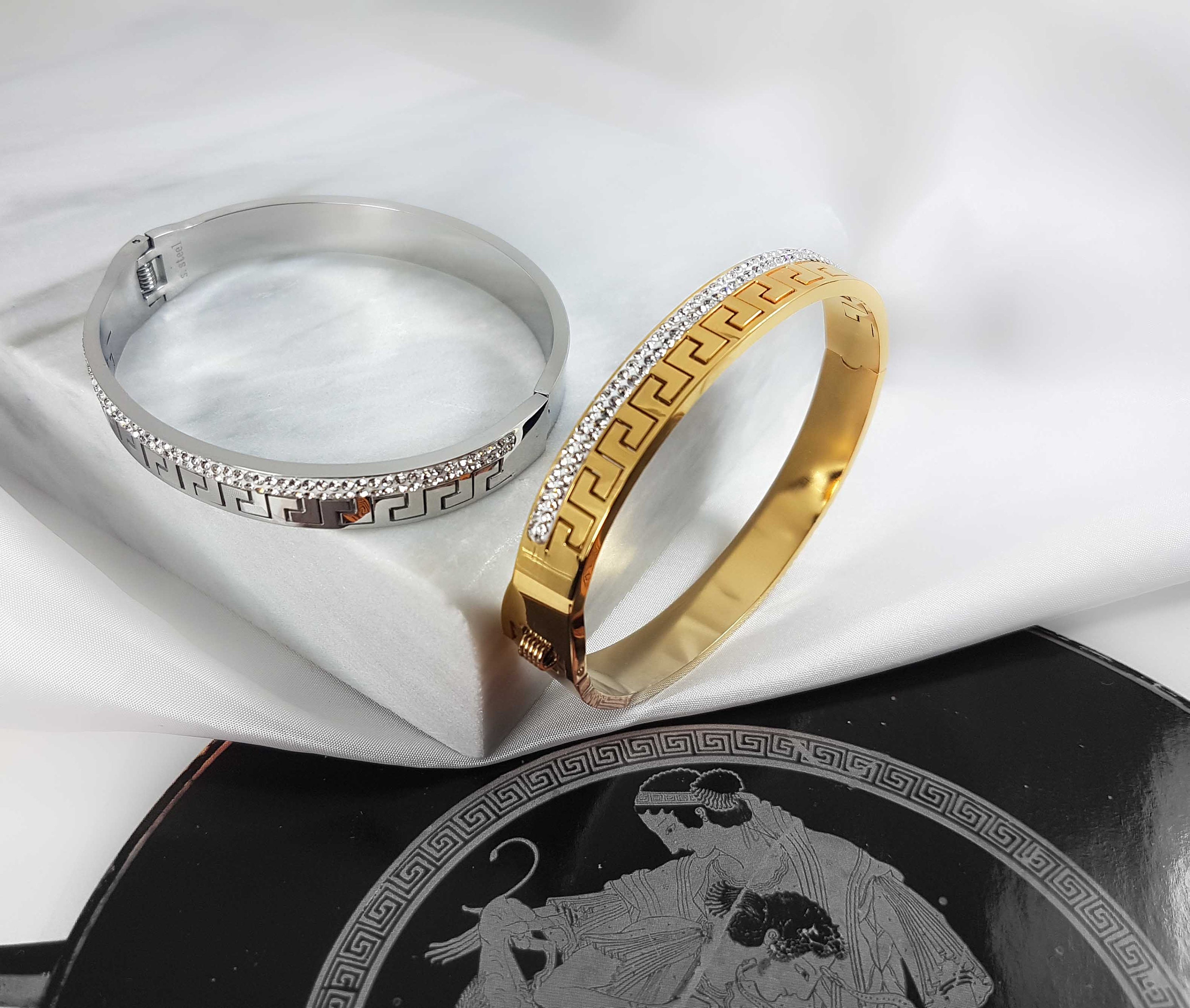 Greek Design Bangle Bracelet, Meander Pattern Bracelet, Gold Wide ...