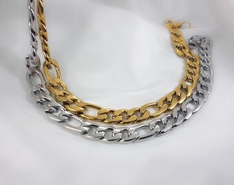 Figaro Chain, Chunky Figaro Chain, Thick Chain Choker, Wide Gourmet Curb Chain, Gold Platinum Fill, Layer Chain, Statement WATERPROOF Chain