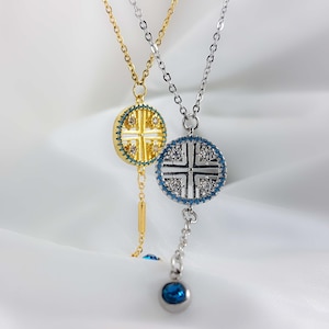 Coin Necklace, Byzantine Pendant, Dainty Cz Necklace, Constantine Gold Necklace, Sterling Silver Greek Gifts, Christian Jewelry, Mom Gift